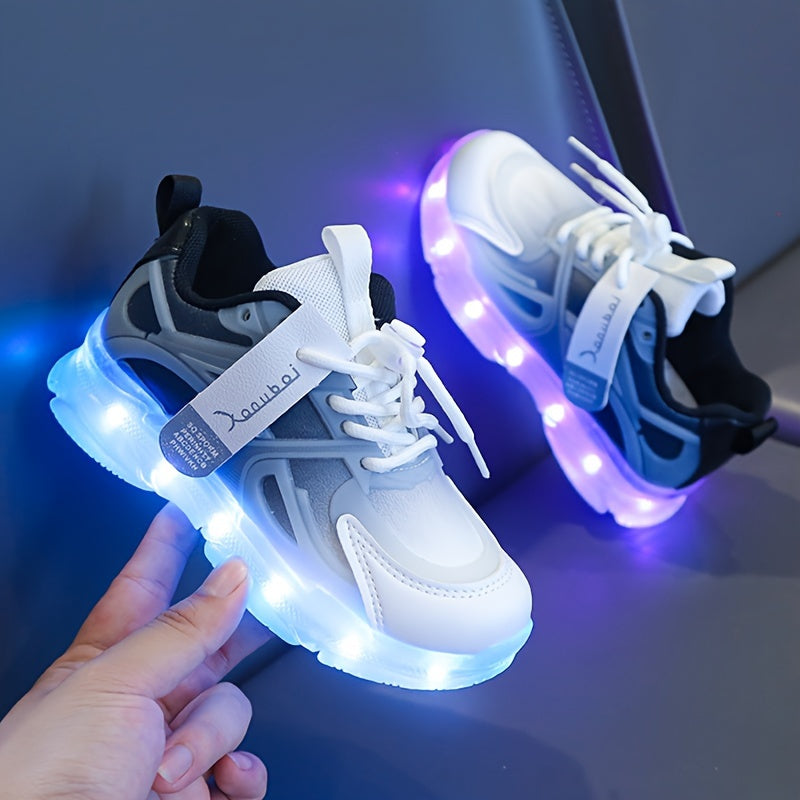 Rechargeable LED Sneakers for Boys with Shock-Absorbing Non-Slip Sole for Running and Training