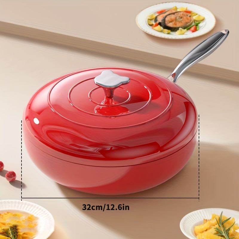 Premium Non-Stick Cast Iron Wok with Lid in Chinese Red Gift Box Set - Electric va Gaz pechlari uchun mos - Uyda pishirish uchun mukammal - 1 dona