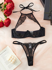Women’s Mesh Lingerie Set with Hollow Out Bra and Thong