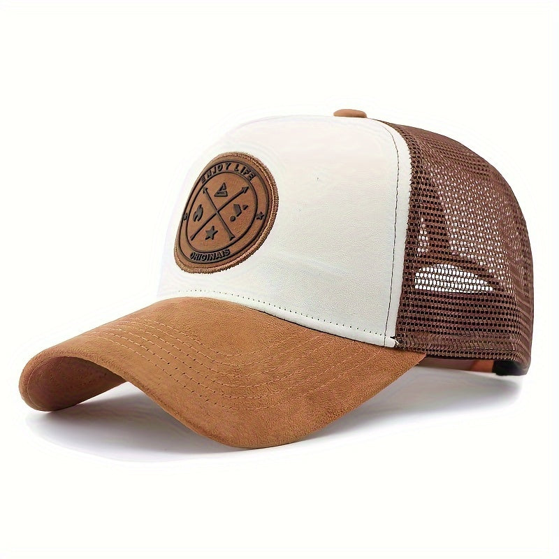 Men's Adjustable Baseball Cap Lightweight Polyester Two-Tone Mesh Logo Casual Street Style