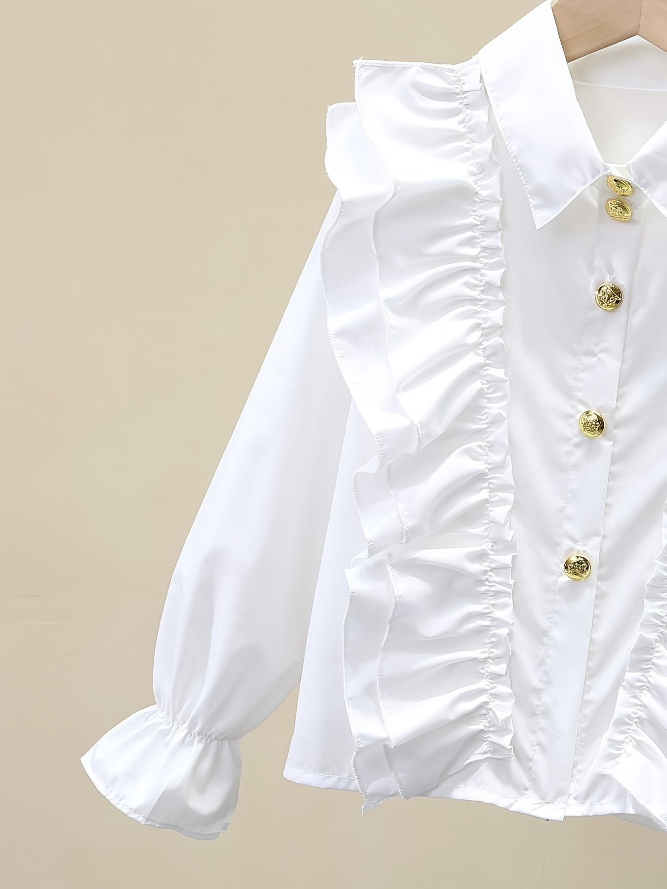 Длинная рубашка для девочек с рюшеобразными манжетами и металлическими пуговицами для школы или моды