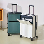 White 20 Inch Spinner Trolley Suitcase with Zippered Front Pocket and Telescopic Handle