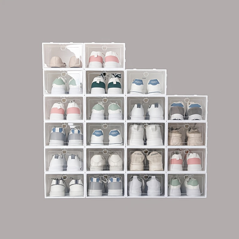 12 Clear Shoe Storage Boxes with Hinged Lids Collapsible Drawer Organizer Plastic Multi-Tier