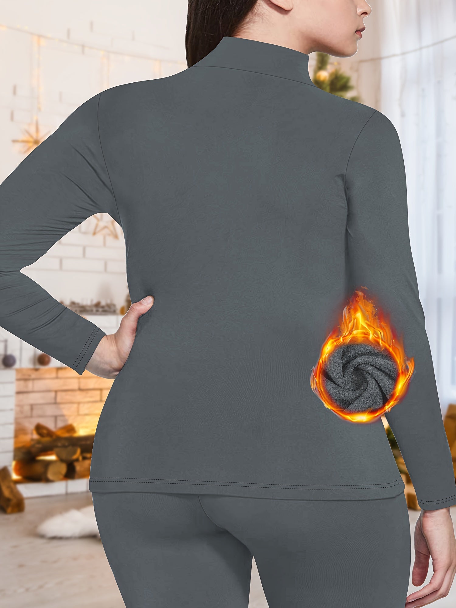 Plus Size Women's Thermal Sportswear Set Plush Lined High Stretch Long Sleeve Shirt and Pants