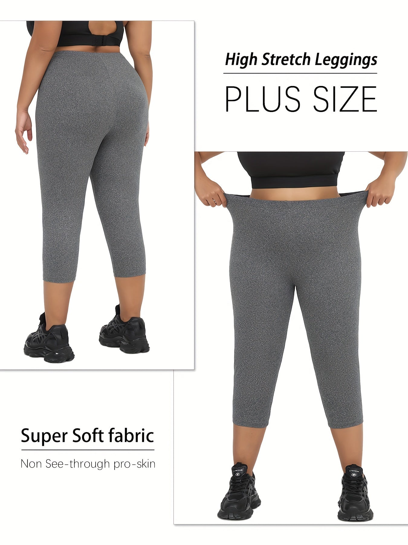 Plus Size Women's Soft Capri Pants Yoga Workout Athletic Leggings