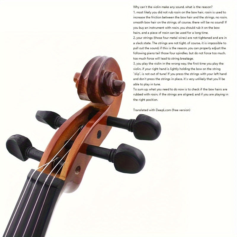 Full Size Violin for Beginners and Professionals Durable Wood Rich Tone Includes Case Rosin Extra Bow Hair