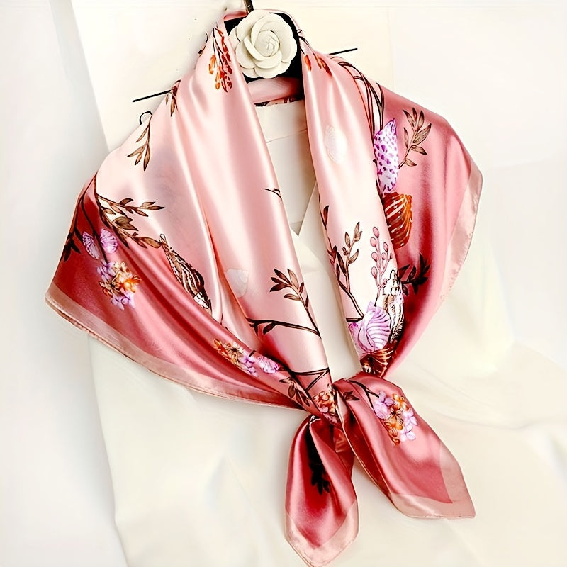 Women's Satin Flower Print Square Scarf 89.99cm Sun Protection Windproof Shawl
