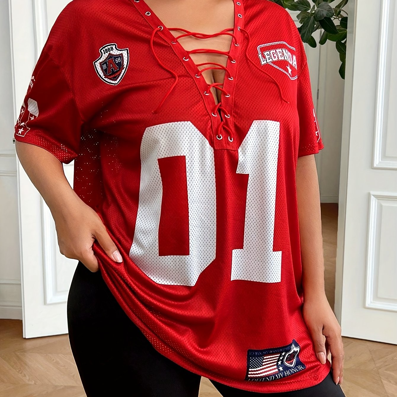 Plus Size Loose T-Shirt With Pattern and Elastic Band Men Women