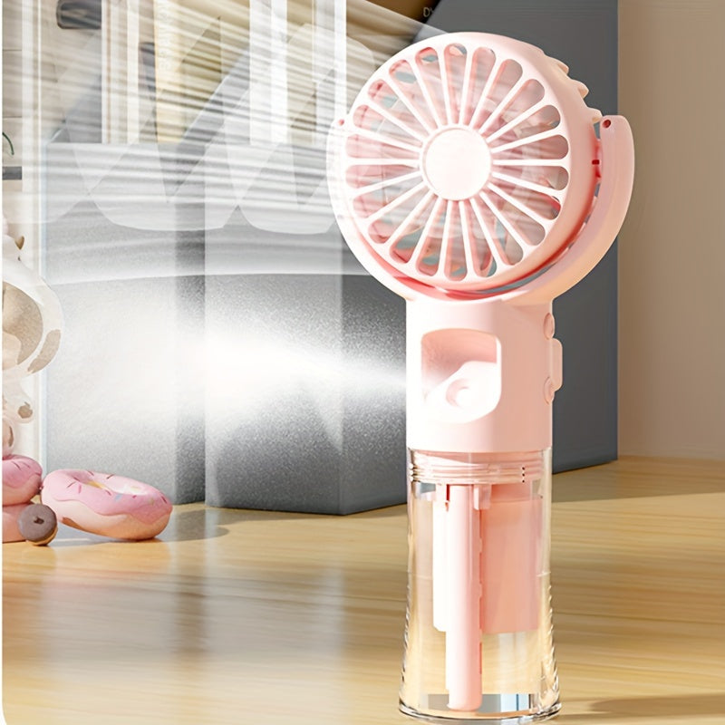 Handheld Fan with Humidifier USB Rechargeable Mini Desktop Fan 4-Speed Adjustable
