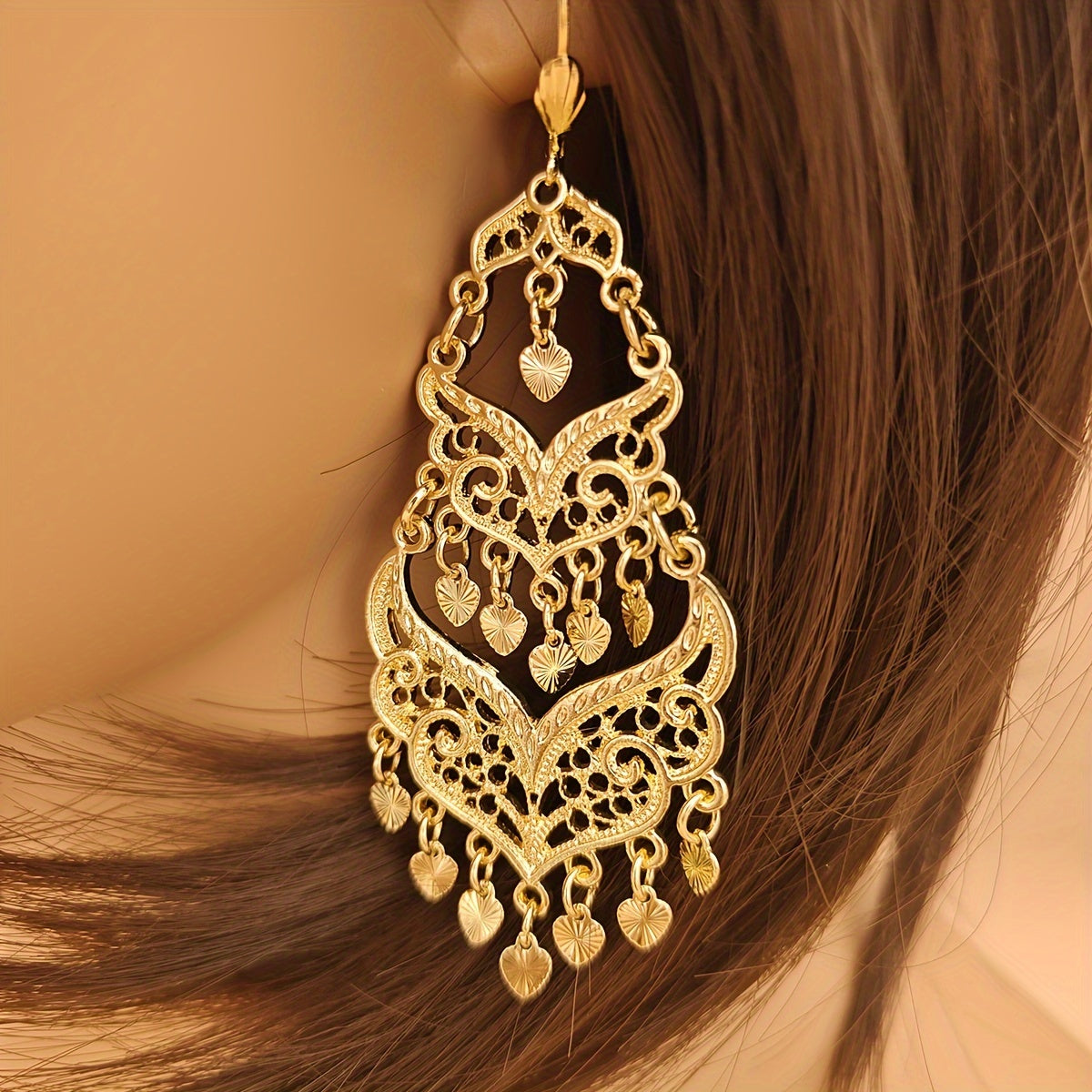 Women's Tassel Earrings with Long Metal Hollow Drop Design for Festivals and Celebrations