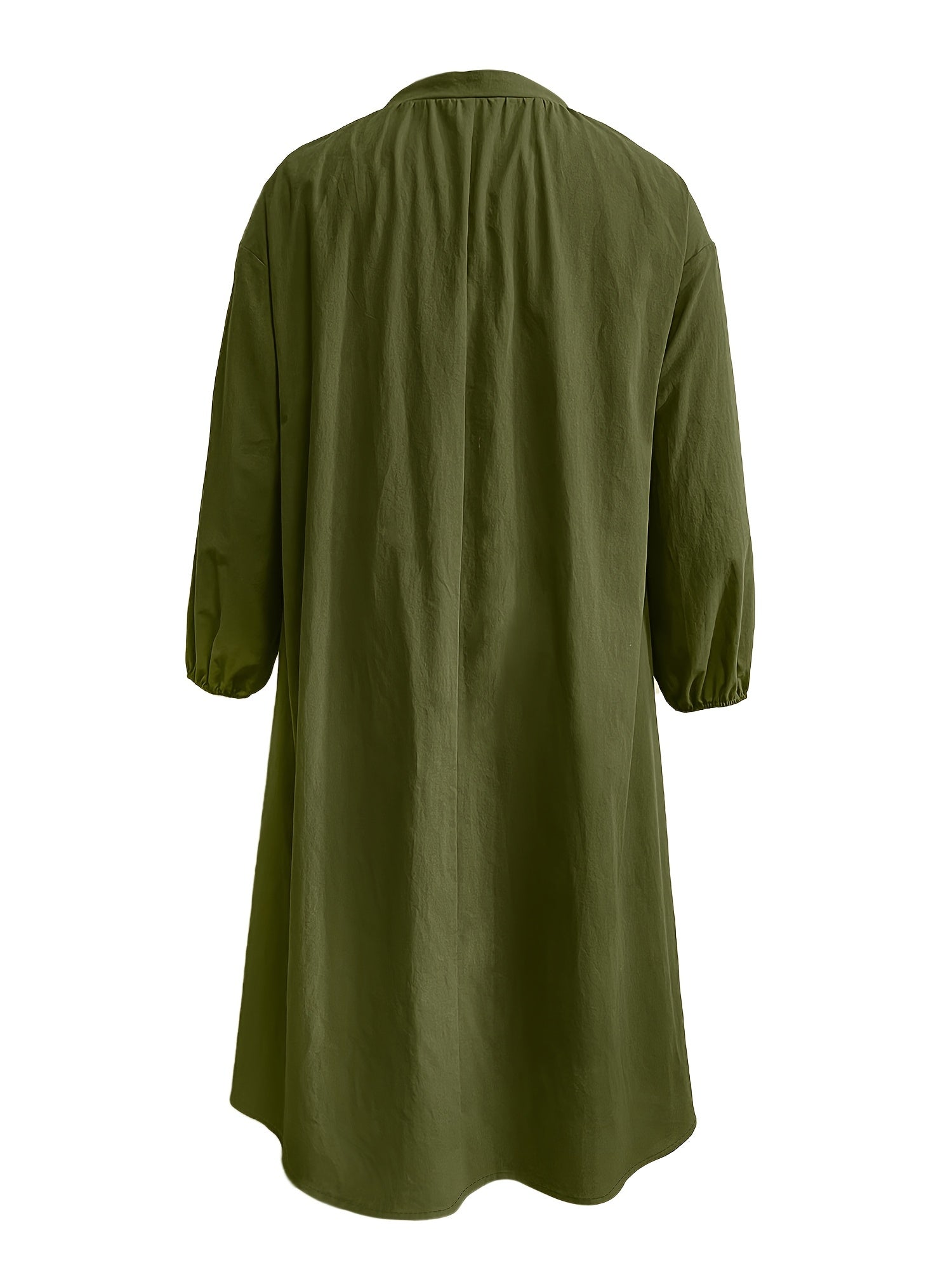 Women's Plus Size Spring and Autumn Cardigan Dress with Round Neck Long Sleeves Pockets
