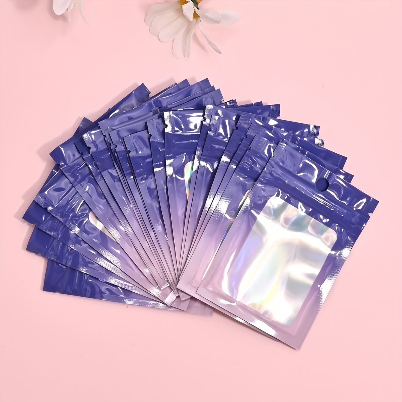 50 Pieces Laser Pearlescent Self-Sealing PE Bags for Jewelry Wedding Party Reusable Dustproof 10x7cm