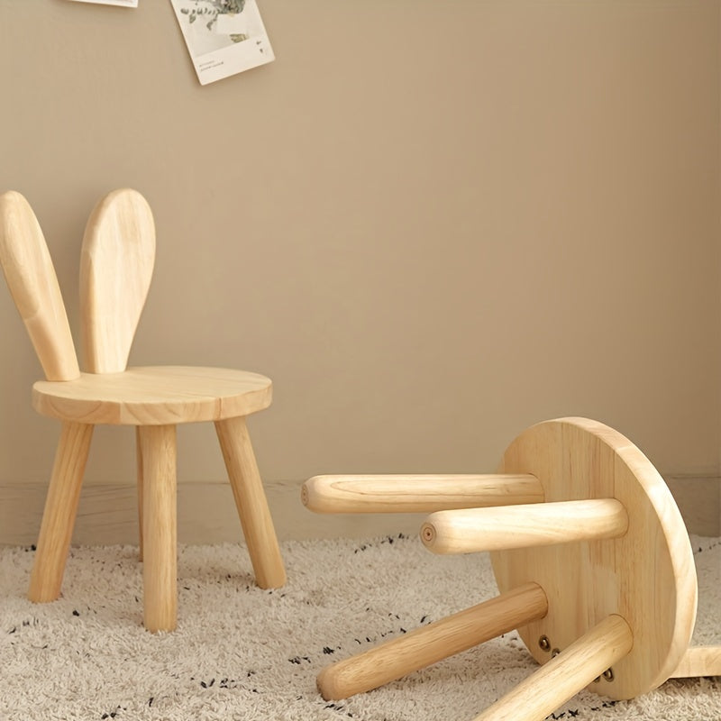 Rabbit Ears Wooden Stool Solid Rubberwood Modern Animal Design Child Chair