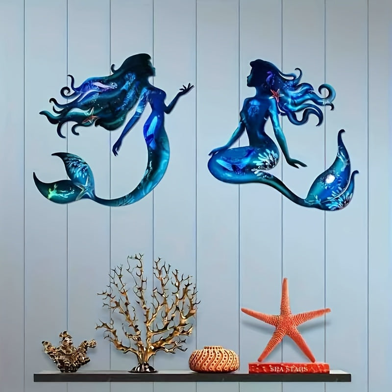 Ocean-Themed Metal Mermaid Wall Art Indoor Outdoor Nautical Decor