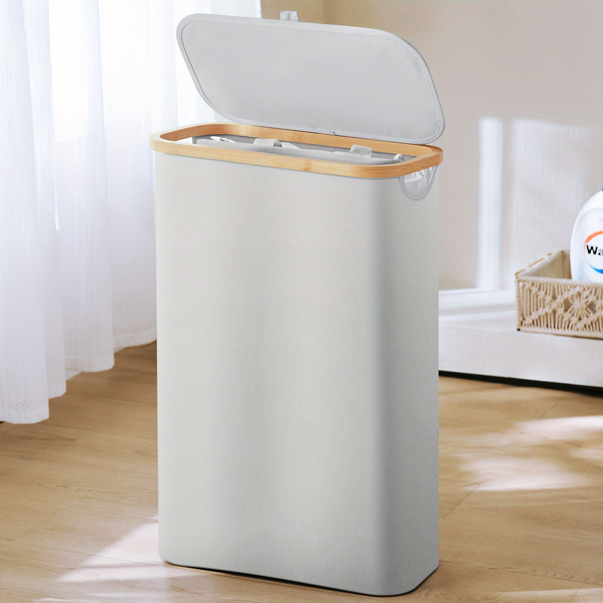 Large Foldable Laundry Hamper with Lid and Removable Inner Bag in Black Grey or White