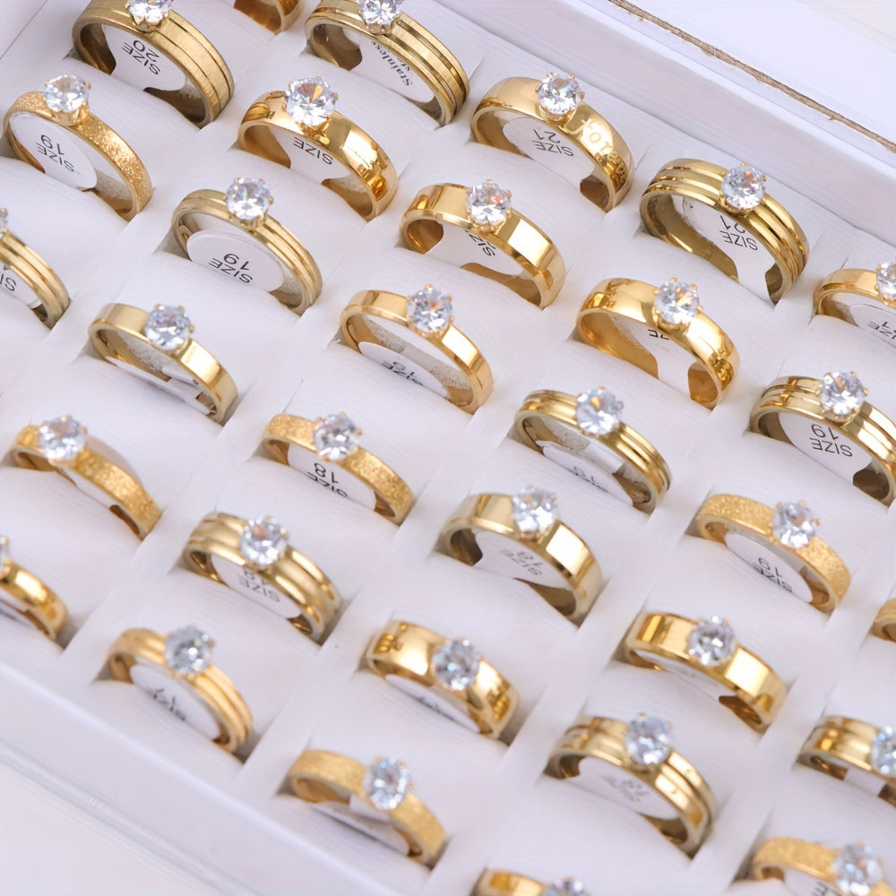 10pcs Women's Rhinestone Stainless Steel Rings Men Wedding Jewelry Accessories