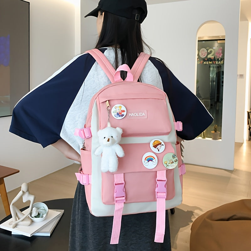 Random 5-Piece Insignia Backpack Set for Students Large Capacity Multifunctional Nylon