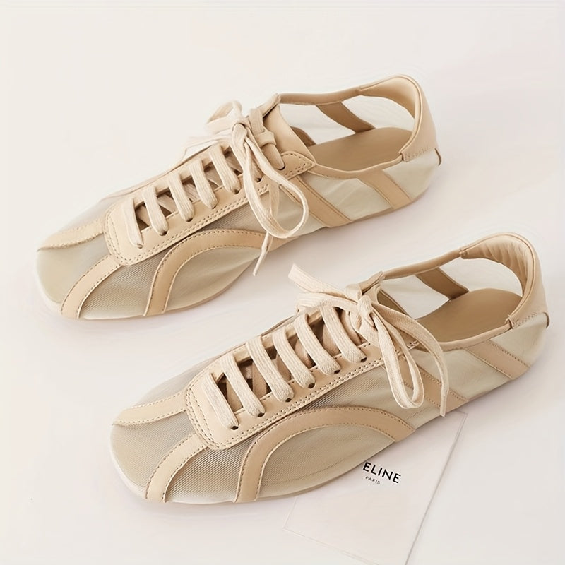 Women's Breathable Lace-Up Ballet Flats Almond Toe Casual Shoes Black