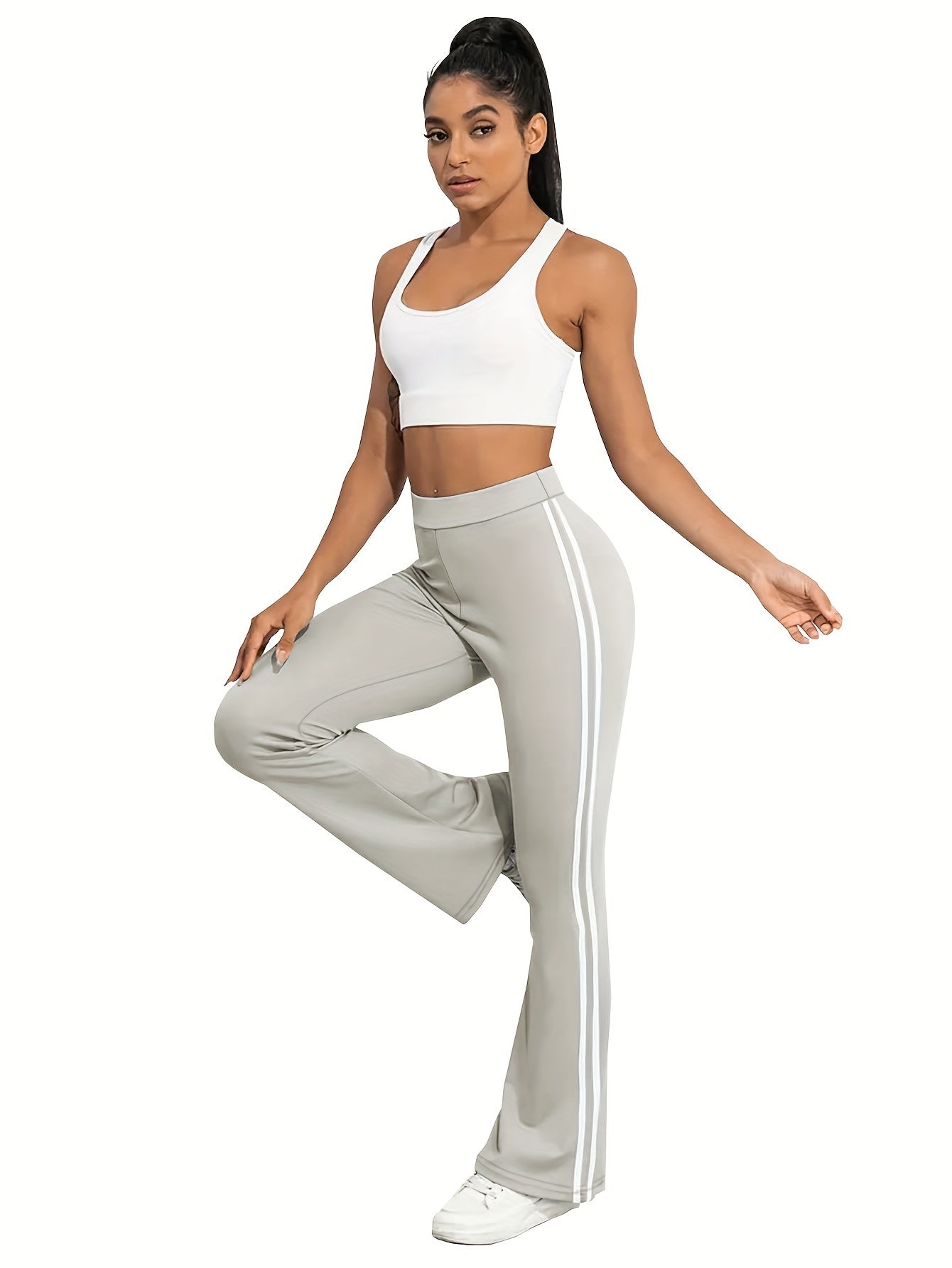 Ayollar uchun katta o'lchamli sport shimlar to'plami, yuqori belli kengayuvchi oyoq, Bahor va Kuz