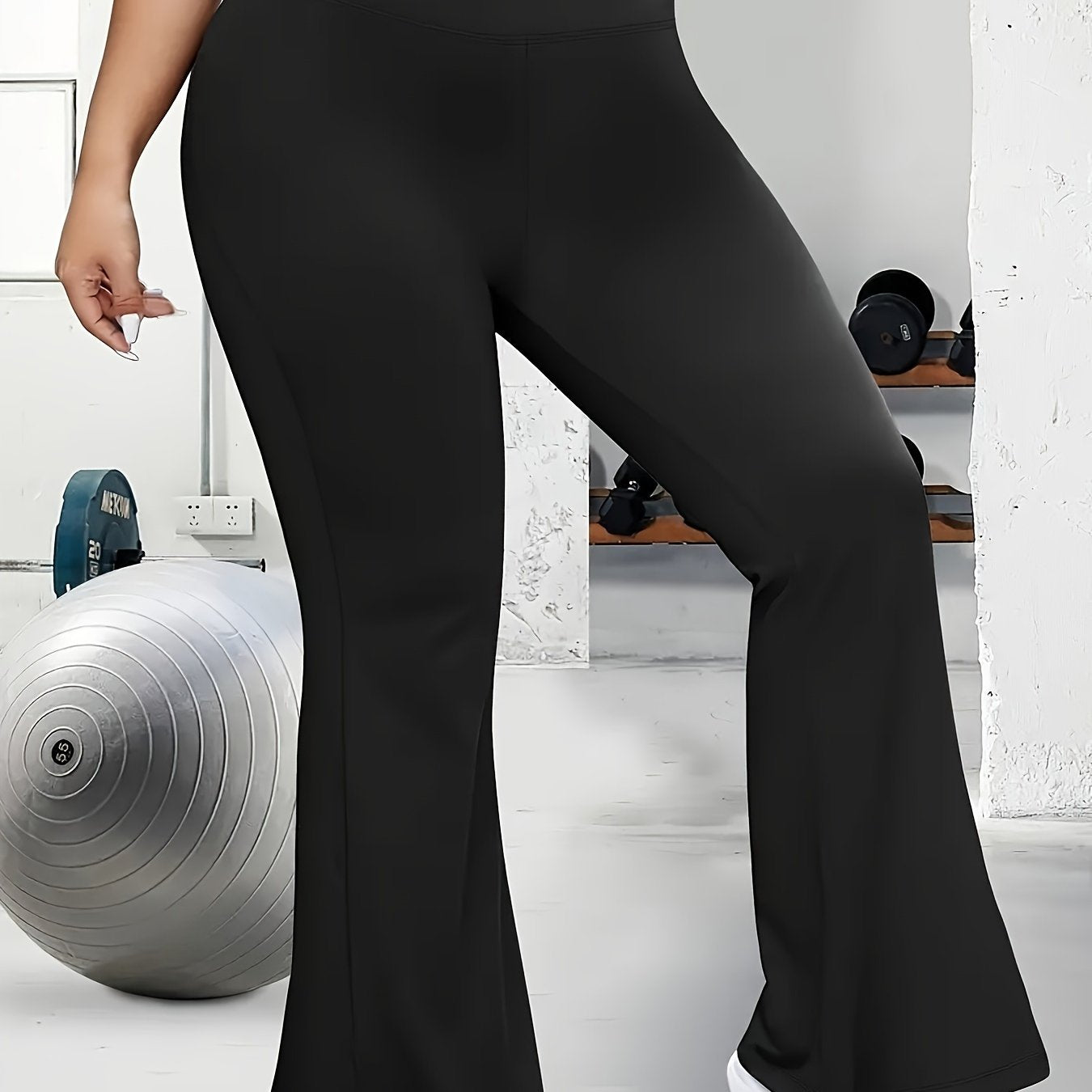 Plus Size Solid Flare Leg Pants for Women Medium Stretch Wide Leg Palazzos Spring Summer