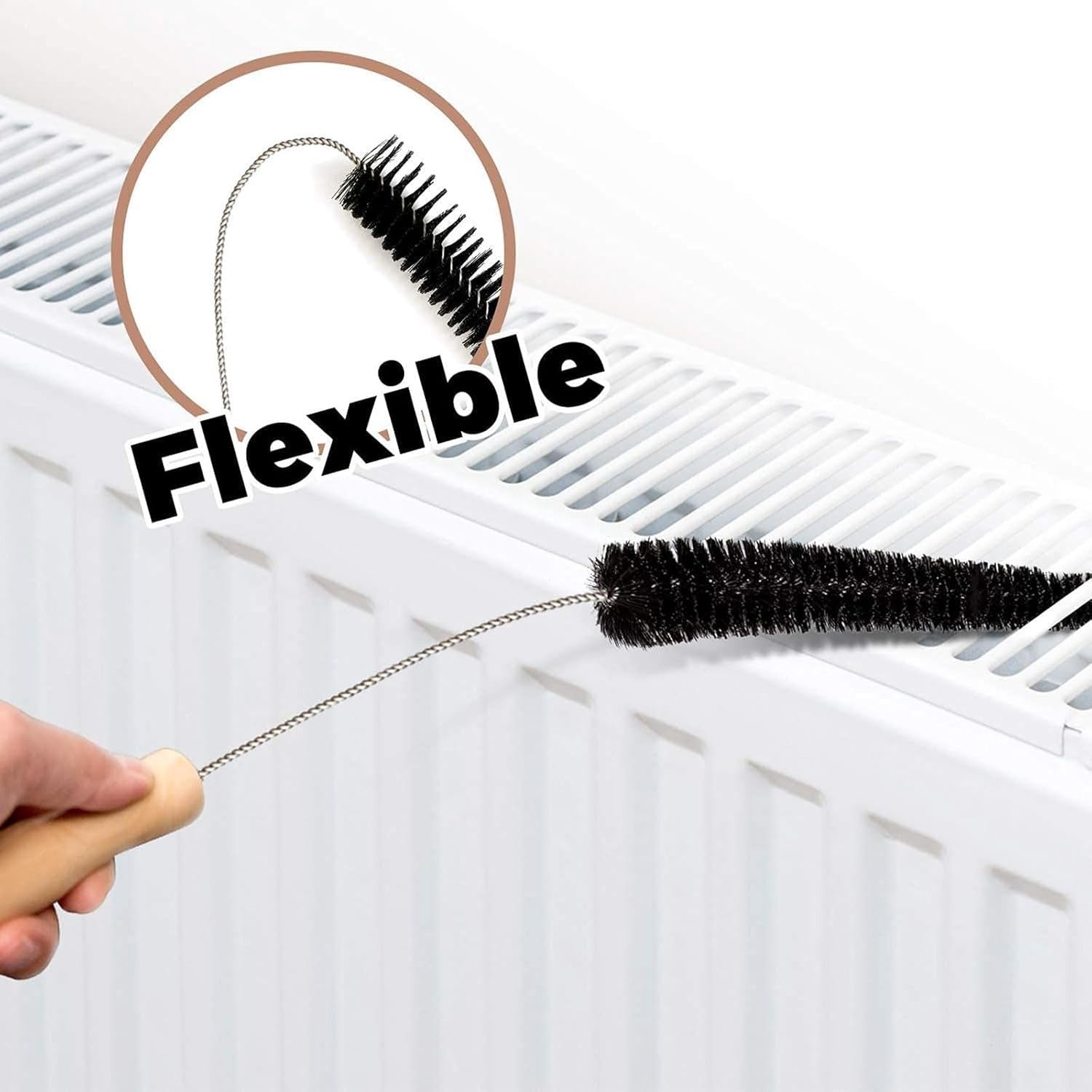 Flexible Radiator Cleaner Brush with Wooden Handle 73cm Long Reach Duster