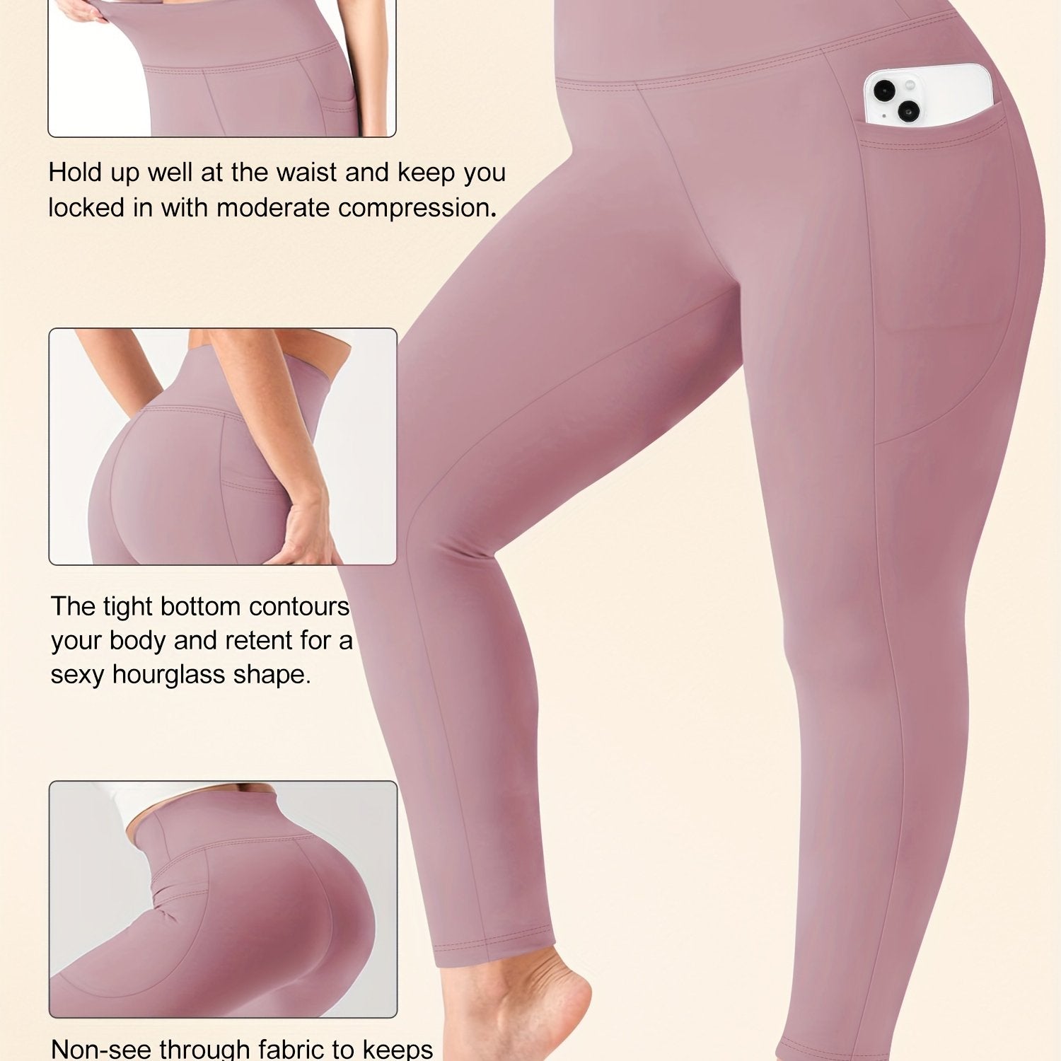 Plus Size Tummy Control Yoga Pants with Pockets High-Waisted Workout Leggings