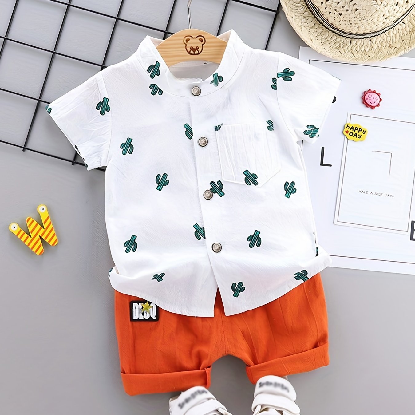Toddler Boys' Cotton Dinosaur Print Short Sleeve Shirt and Elastic Waist Shorts Set