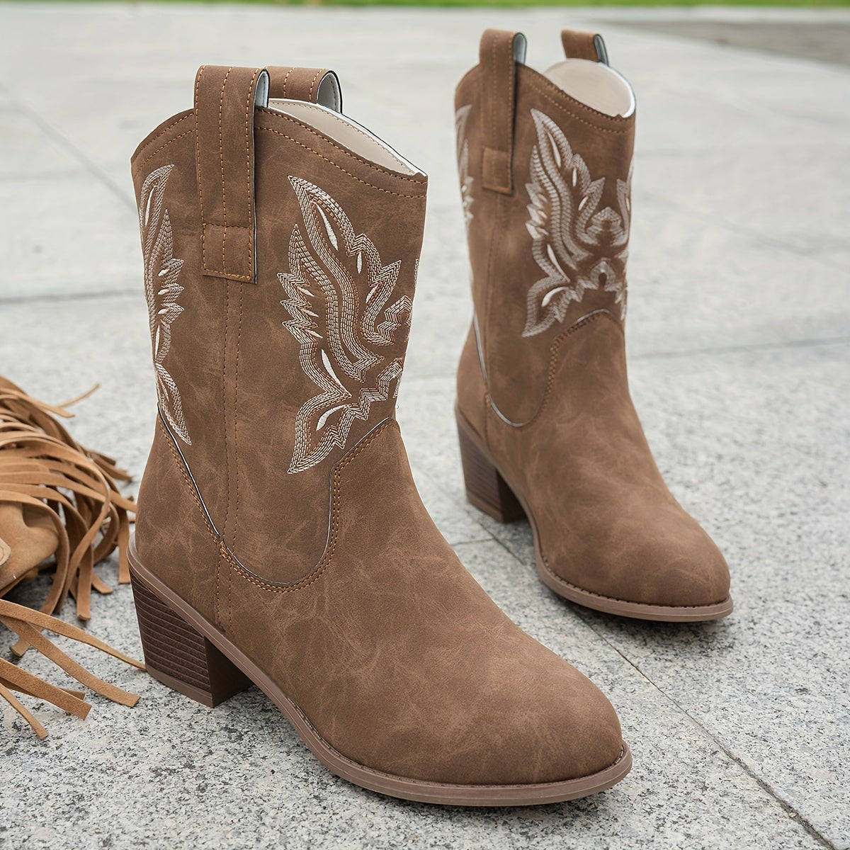 Женские сапоги из искусственной кожи в стиле вестерн с ковбойским дизайном и узором облаков