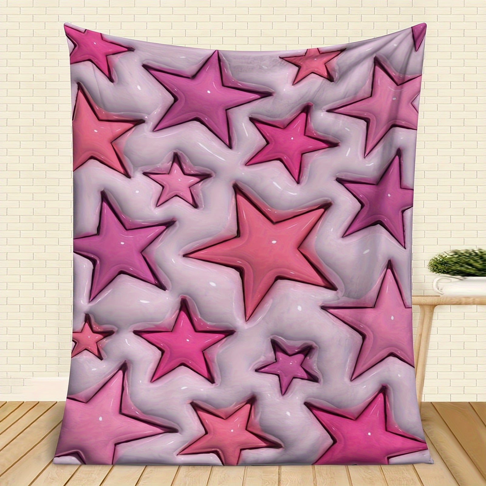 Star Pattern Flannel Throw Blanket for All Seasons Polyester Knitted Digital Print 200-250 GSM