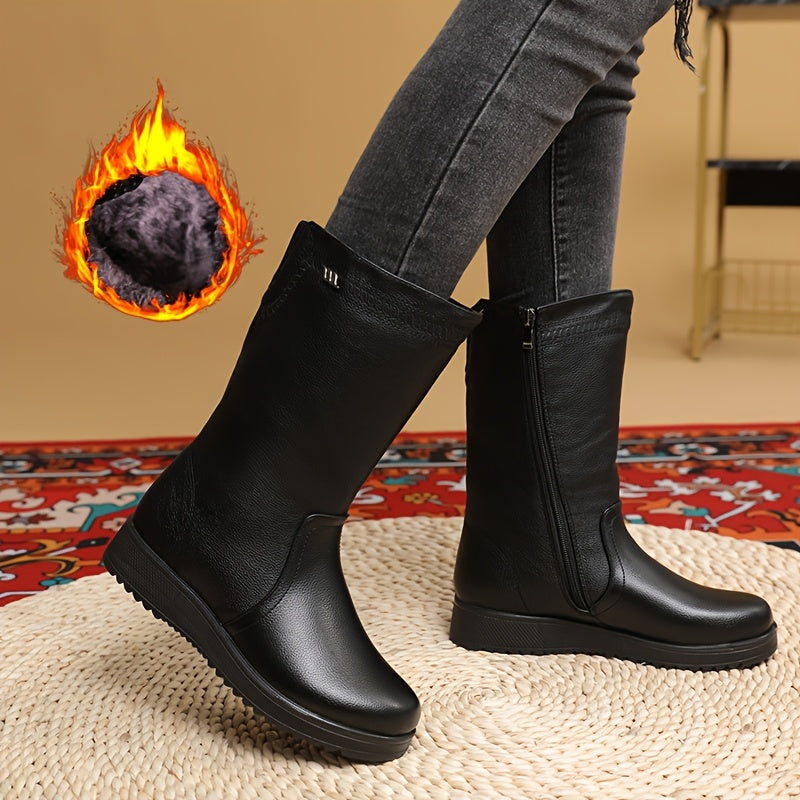 Women's Winter Thick Boots with Zipper Faux Cover Cushioned Insole Black