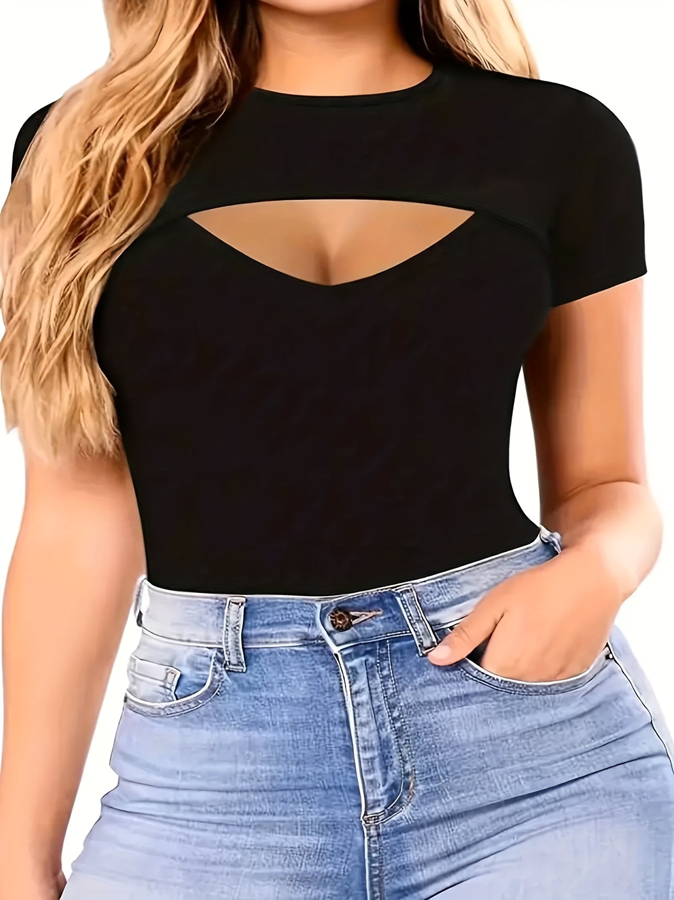 Women's Plus Size Black Stretchy Bodycon Jumpsuit Short Sleeve Summer Casual