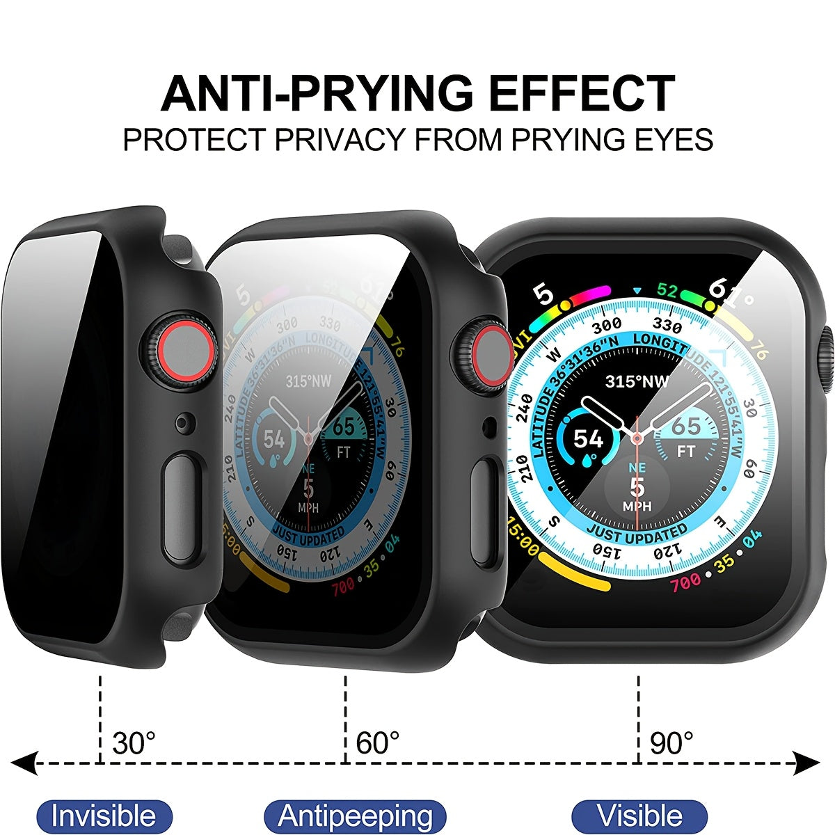 Black Apple Watch Case with 2 Ultra-Thin Tempered Glass Privacy Screen Protectors for Series 1-Ultra 38-49mm