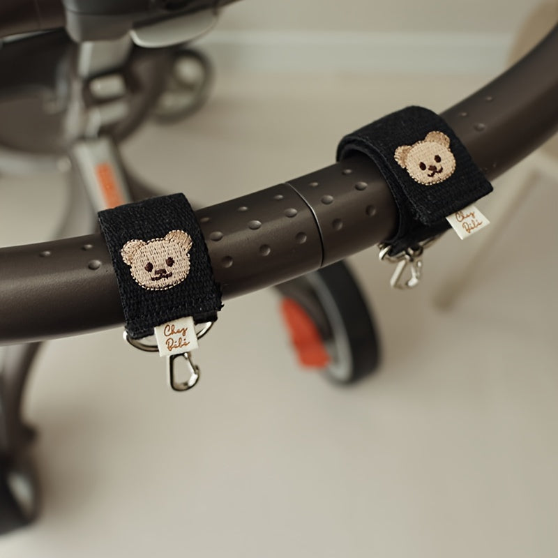 Set of 2 Cartoon Bear Stroller Hooks, Embroidered Baby Stroller Accessories