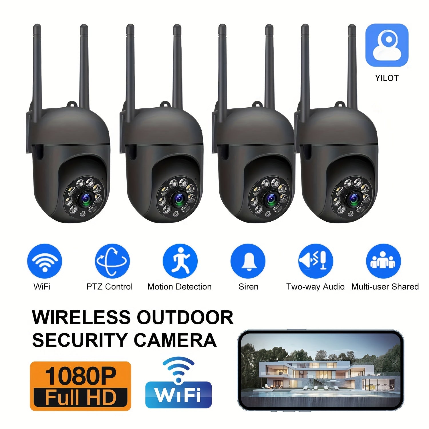 4-Pack Wireless Security Cameras 1080P HD Indoor Outdoor Motion Detection Two-Way Audio