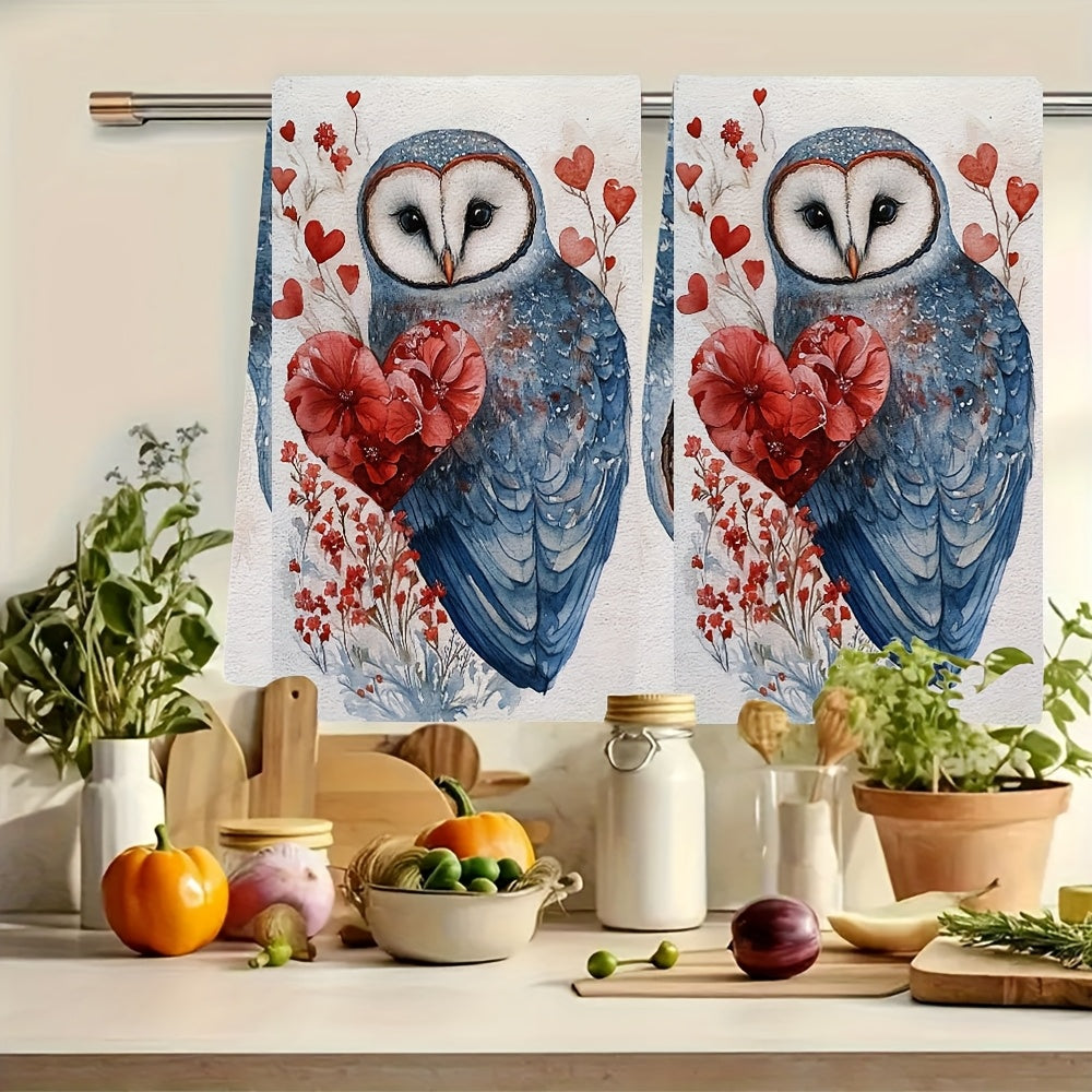 "Valentine's Owl Design" oshxona sochiqlari - 2 ta to'plam, juda yumshoq va yuqori singdiruvchi, mashinada yuvish mumkin bo'lgan idish qo'l sochiqlari, 40.64x60.96 sm - bayram bezaklari va oshxonada har kuni foydalanish uchun ideal.