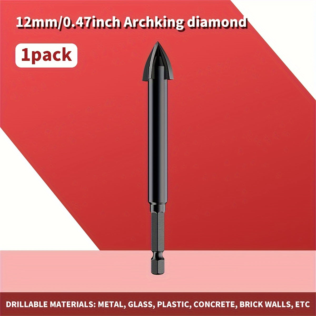 Steel Diamond Drill Bit for Ceramic Tile and Concrete, 4-Edged, Dry Drilling