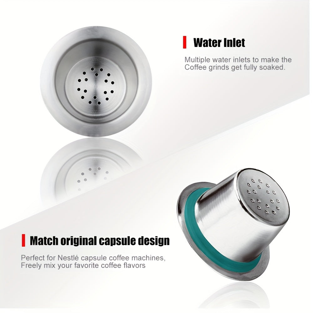 Juego de filtros recargables para cápsulas de café con tampón, acero inoxidable, compatible con Nespresso