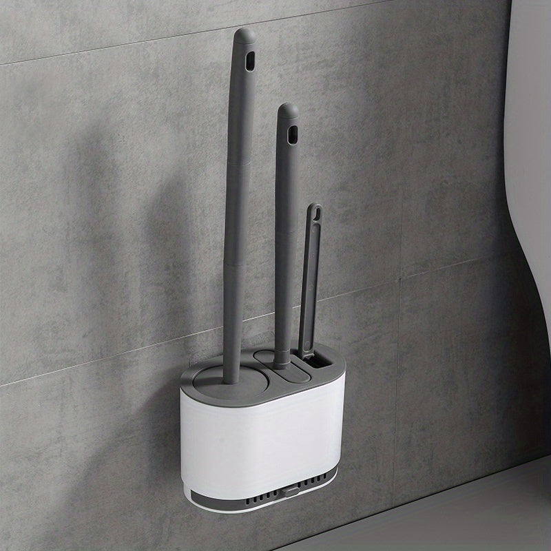 Juego de cepillo de inodoro de silicona con mango antideslizante y cerdas suaves