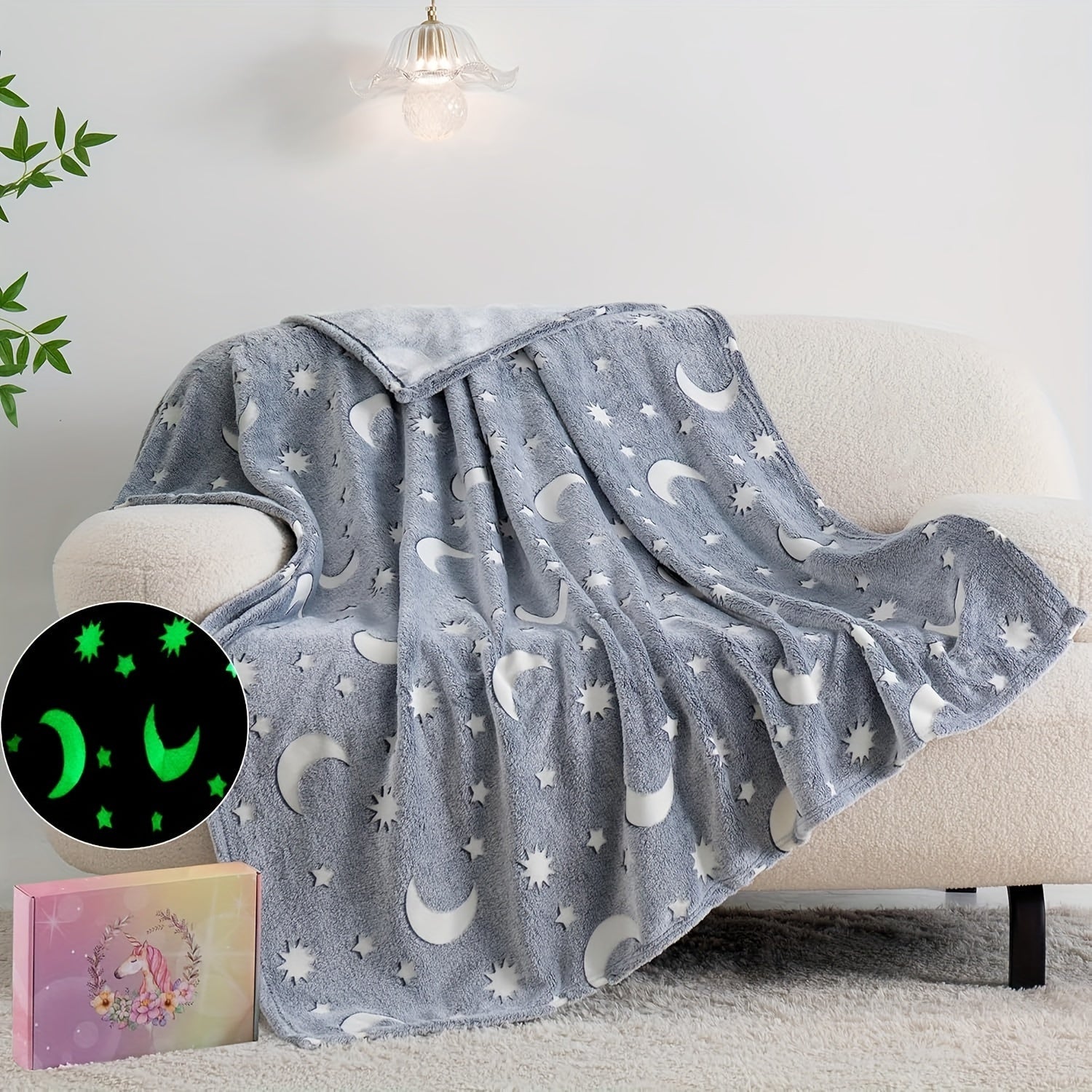 Glow-in-the-Dark Unicorn Throw Blanket Flannel Allergy-Free Durable Polyester Bedding