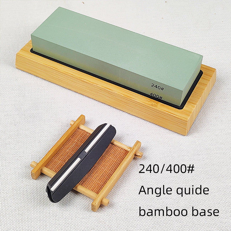 3-in-1 Knife Sharpening Kit with Whetstone, Bamboo Base, Angle Guide, Non-Slip Grip