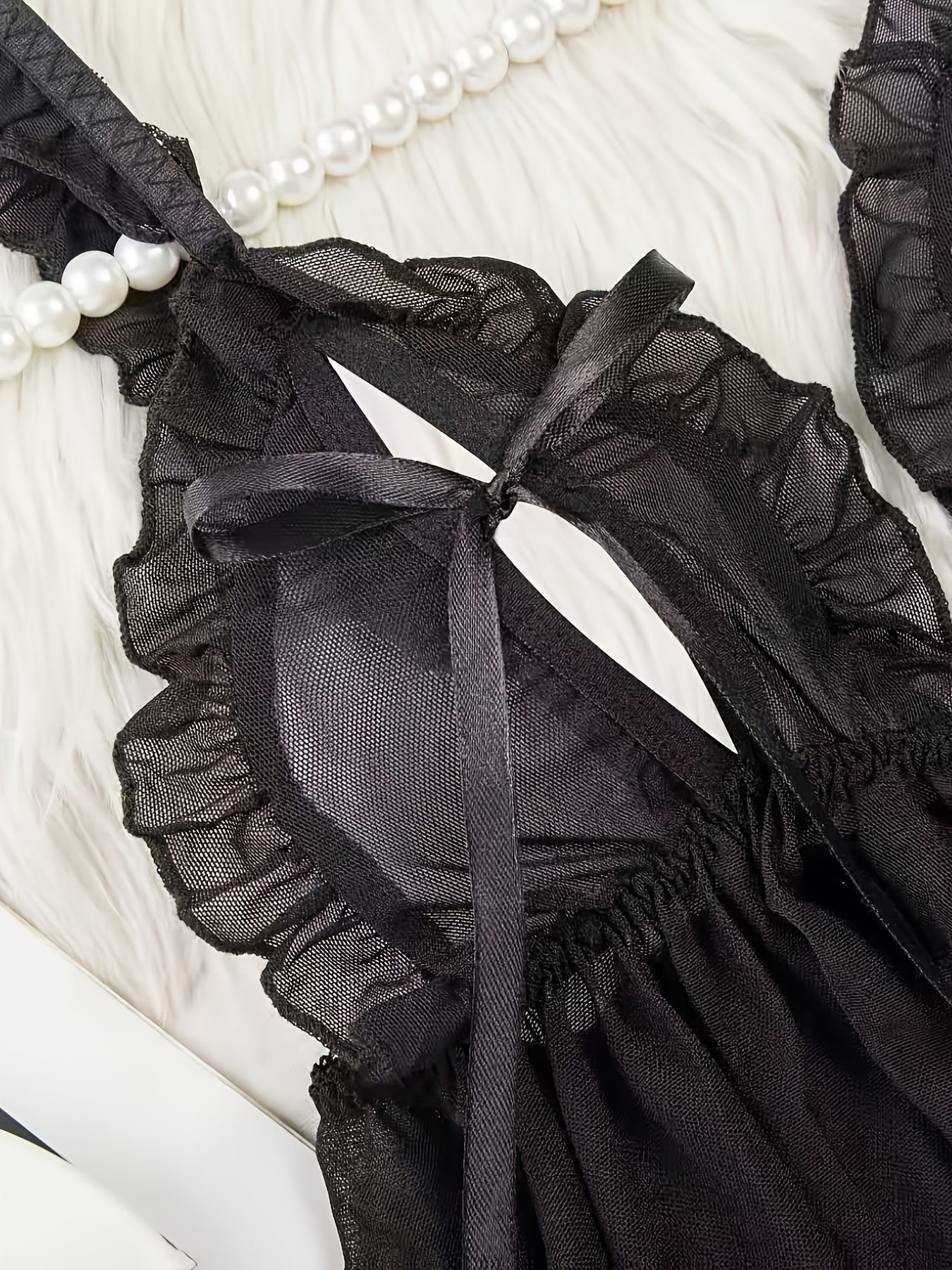 Women's Sheer Mesh Nightgown with Bow Detail Polyester Elastane Light Support Sleepwear