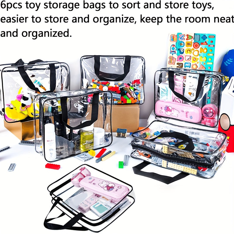 Clear PVC Storage Bags with Zipper 6 Pack Large Waterproof Reusable Organizer for Toys Crafts and Books