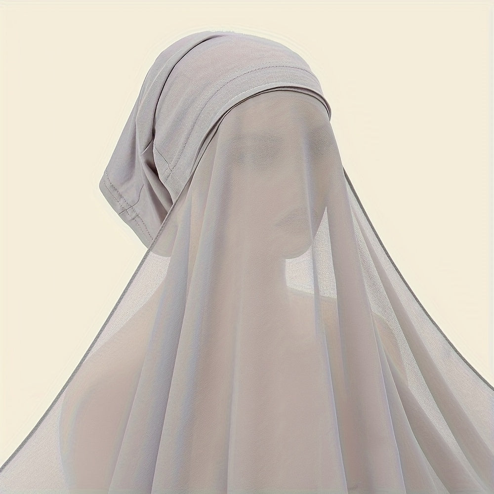 Women's Chiffon Instant Hijab with Built-in Undercap Windproof Sun Protection