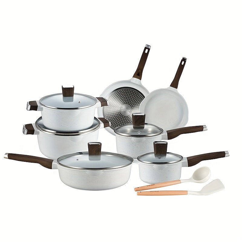 Juego de utensilios de cocina de 16 piezas, ollas antiadherentes, olla de hierro fundido, freidora de aceite, olla para guisos y fideos