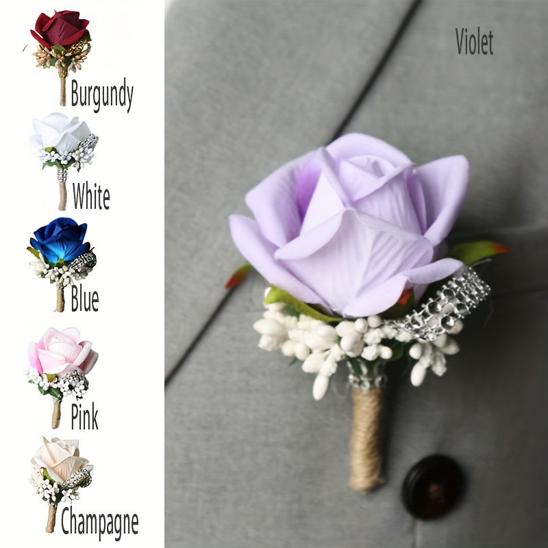 Fabric Rose Boutonniere for Grooms and Men Wedding Graduation Dances