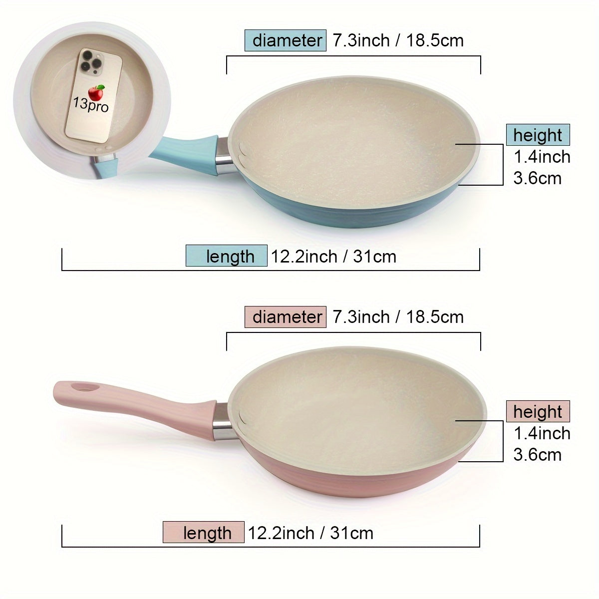 Sartén para huevos de aluminio de 18.54cm, antiadherente, apta para lavavajillas, en rosa o azul