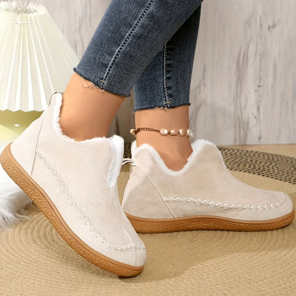 Women's Winter Fleece Lined Short Boots Rubber Sole Casual Slip-On