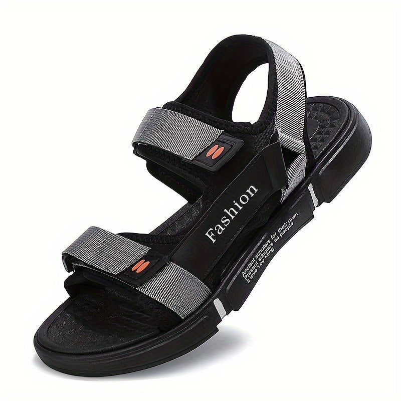Men's Non-Slip Summer Sandals Fabric Beach Shoes with Hook-and-Loop Fastener Rubber Sole Black and Orange