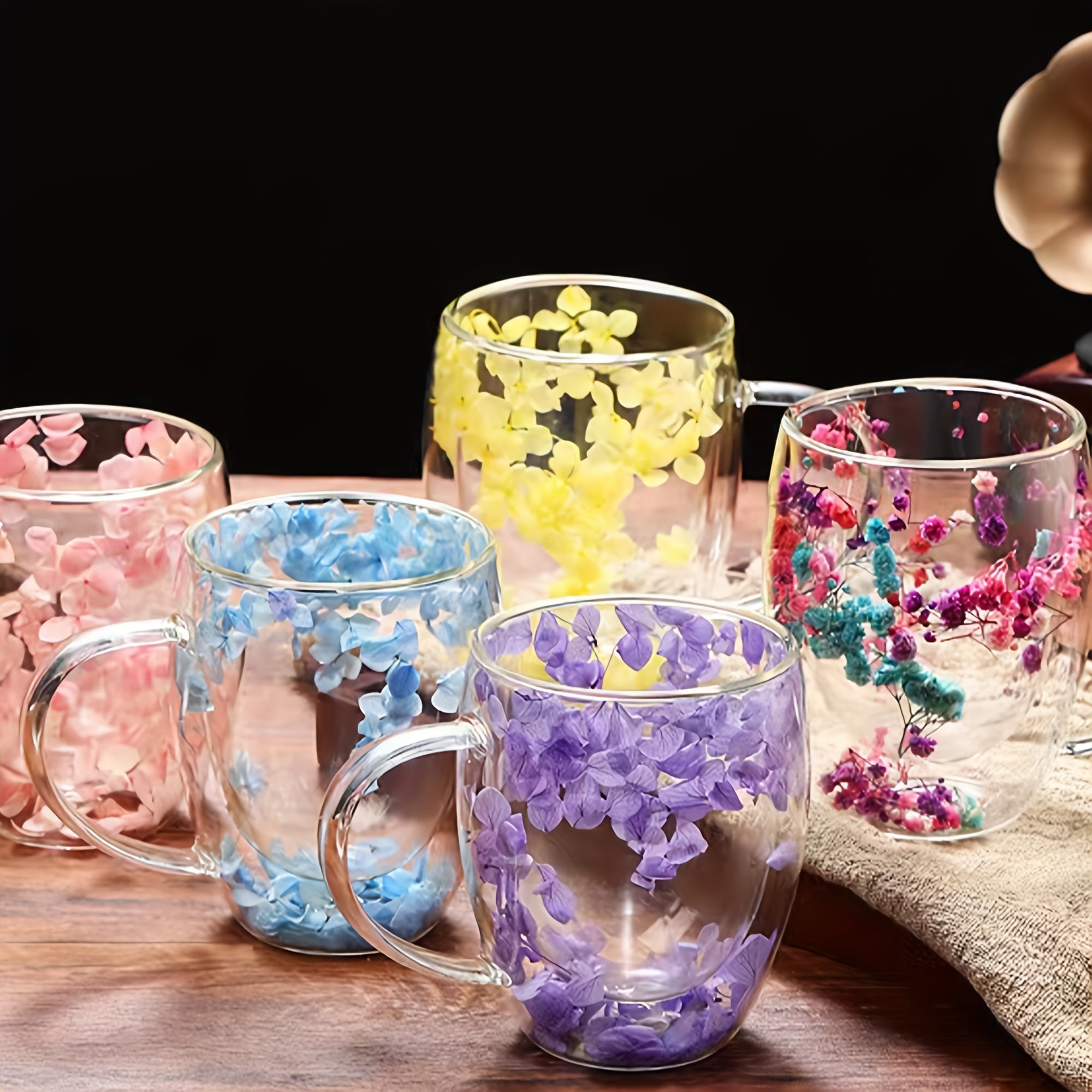 Set of 2 Floral Double Wall Glass Mugs 11.83 oz Hot Beverages Gift