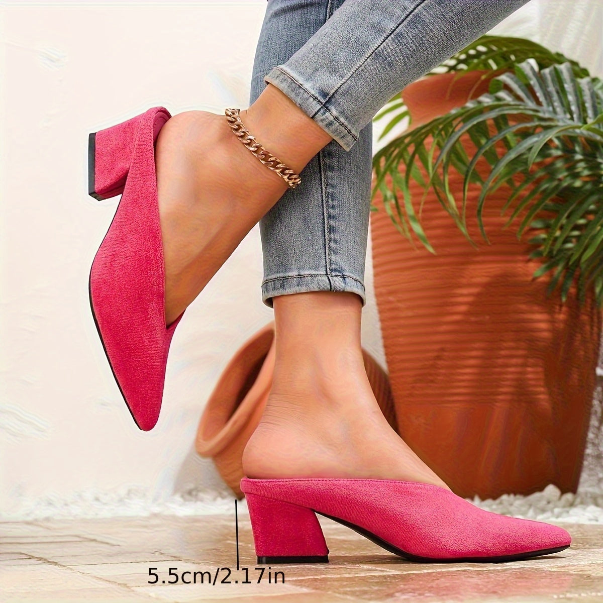 Women's Fabric Pointed Toe Slip-On Mules with Cushioned Insole in Beige Pink